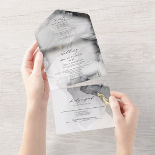 Gray Marble and Gold All In One Invitation