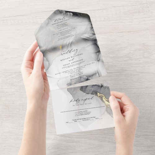 Gray Marble and Gold All In One Invitation