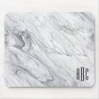 Gray Marble Black Three Letter Monogram Mouse Pad