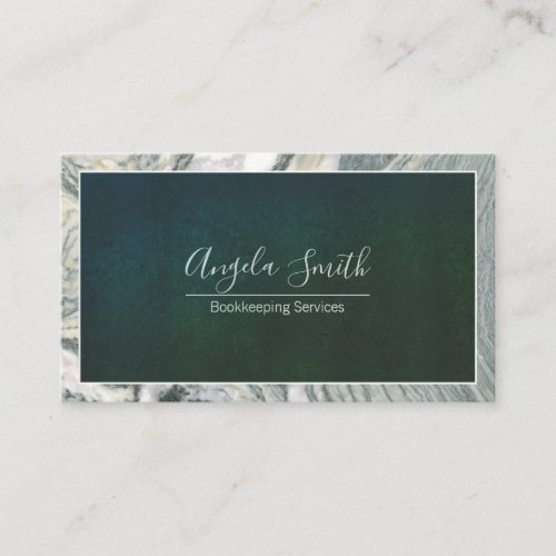 Gray Marble Border Fancy Script Professional Business Card