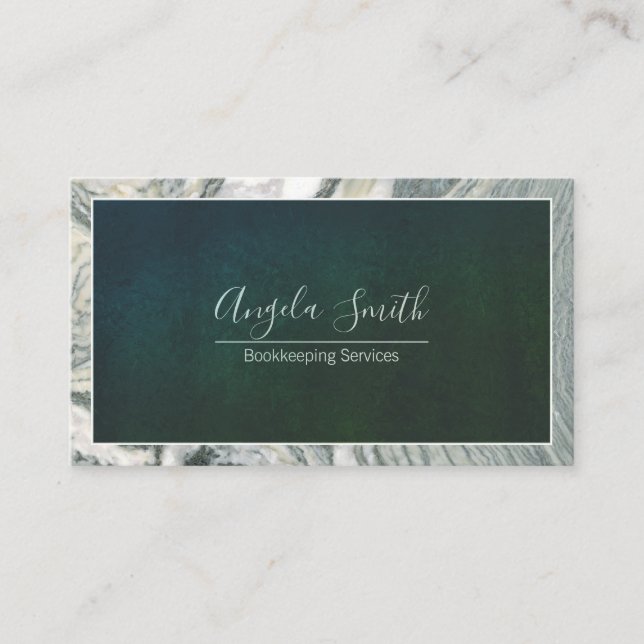 Gray Marble Border Fancy Script Professional Business Card (Front)