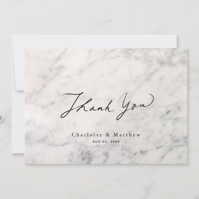 Gray Marble Caligraphy Wedding Thank You Card (Front)