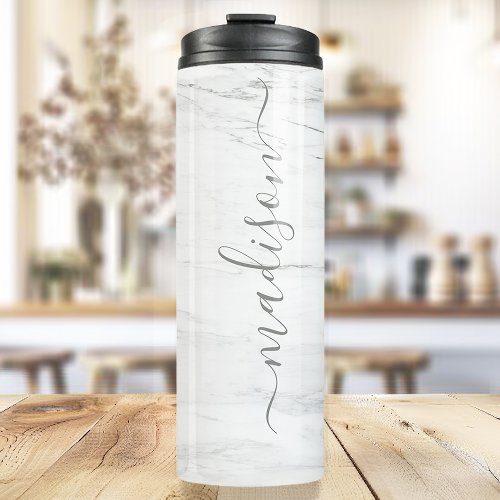 Gray Marble Chic Stylish Signature Script Name Thermal Tumbler