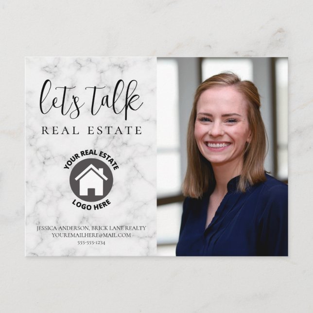 Gray Marble Contact Info Photo Real Estate Postcard (Front)