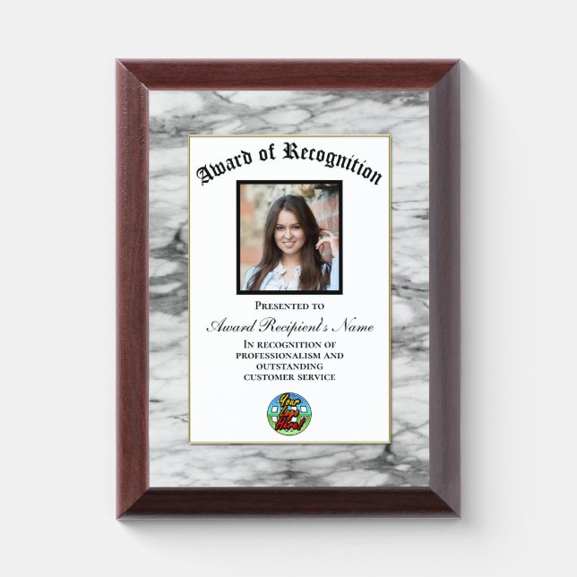 Gray Marble Custom Logo Photo Award Plaque (Vertical)