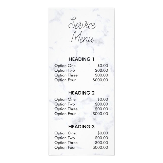 gray marble granite modern salon service menu (Front)