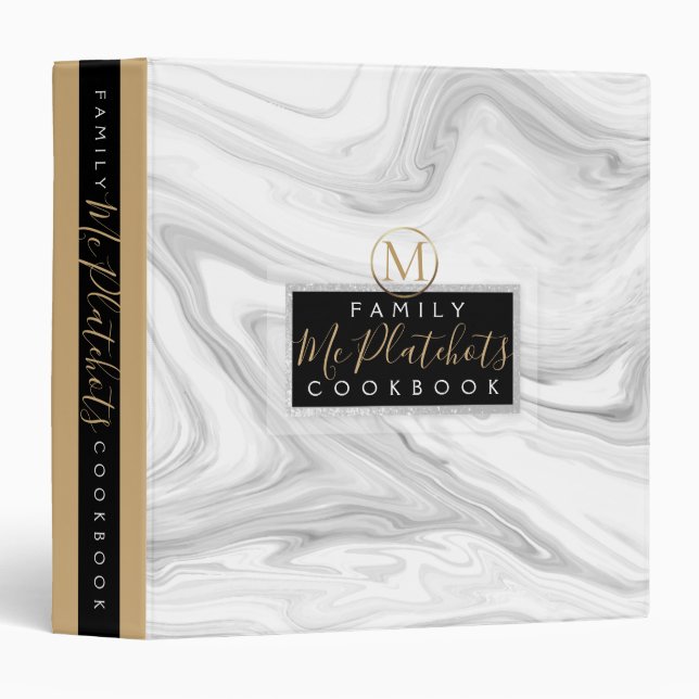 Gray marble granite personalized cookbook recipe 3 ring binder (Front/Spine)