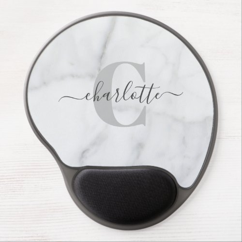 Gray Marble Modern Personalized Monogram Name  Gel Mouse Pad