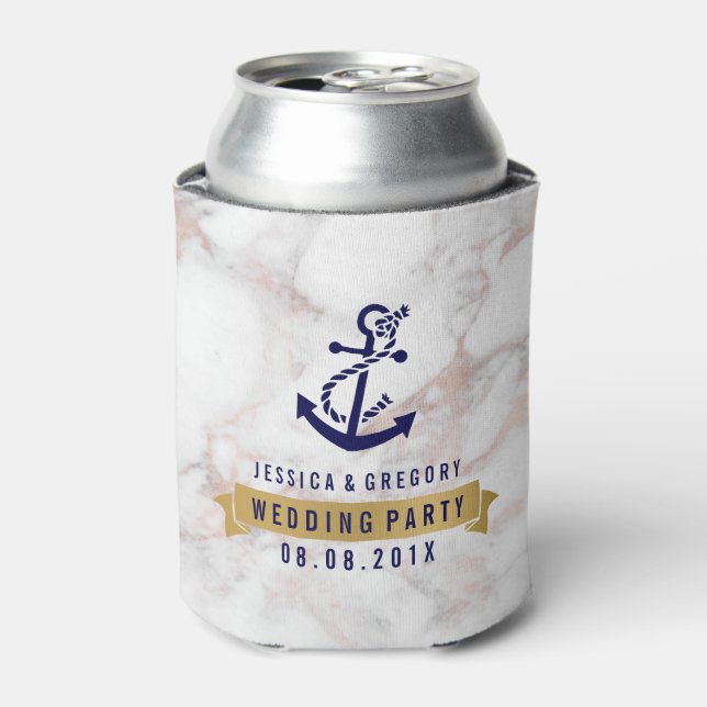 Gray marble Nautical Boat Anchor Can Cooler (Can Front)