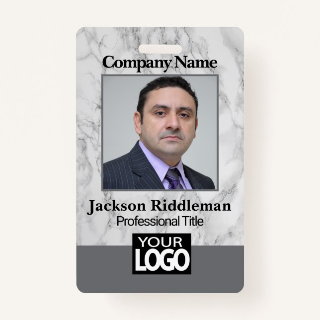 Gray Marble Photo and Logo Badge (Front)