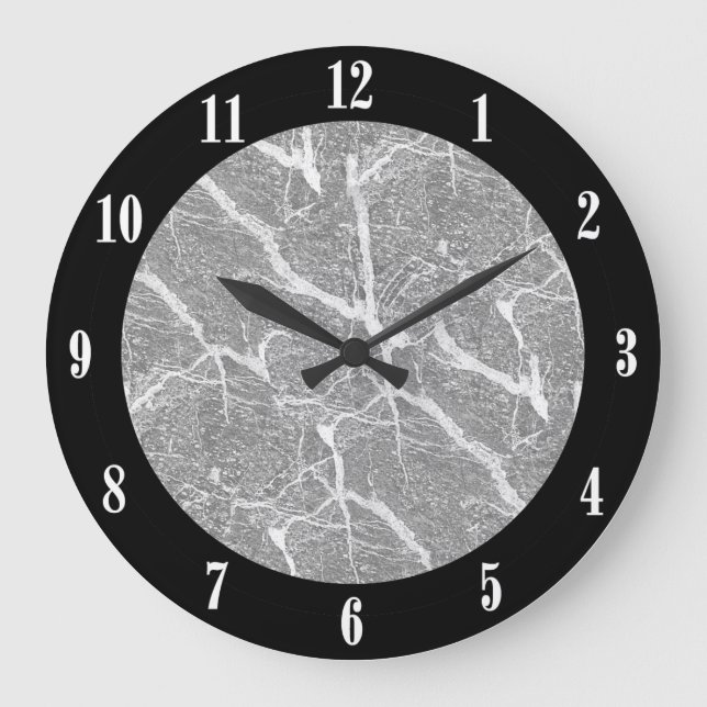 Gray Marble Print and White Numbers Large Clock (Front)