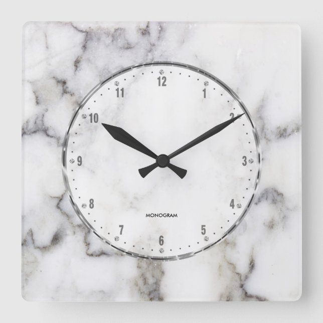Gray Marble Print With Gray Crackles Large Clock (Front)