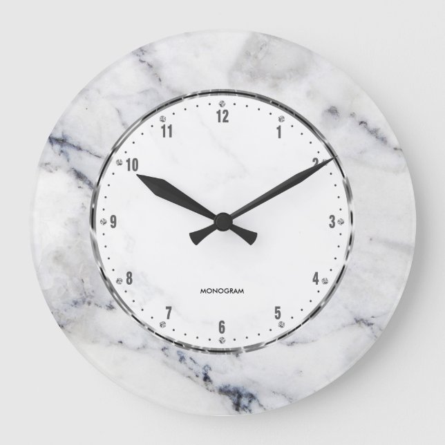 Gray Marble Print With Gray Crackles Large Clock (Front)