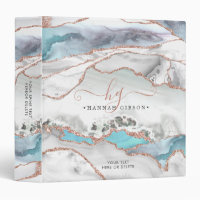 Gray Marble Rose Gold Glitter Teal Script Monogram