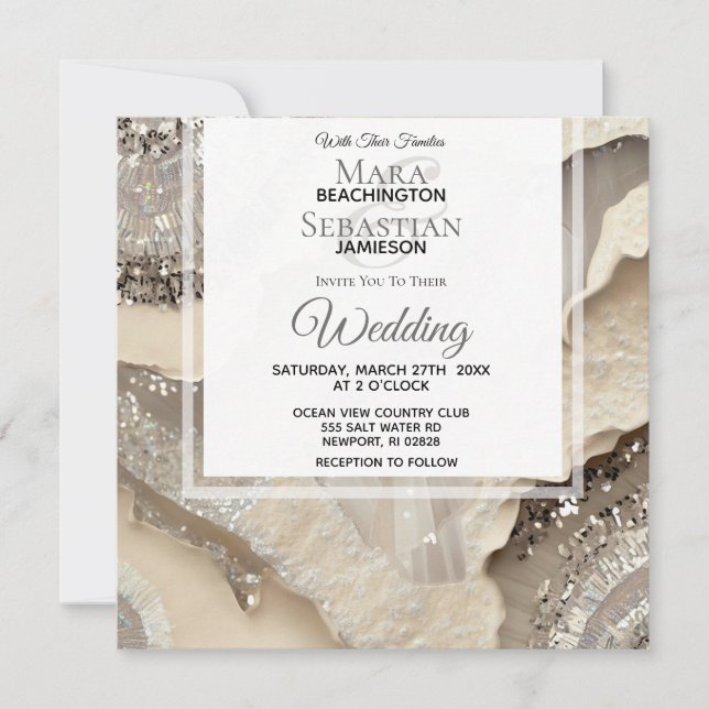 *~*Gray Marble SILVER AGATE RSVP QR AR66 Wedding Invitation (Front)