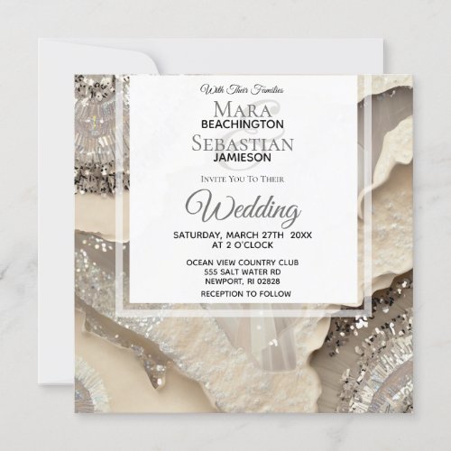 Gray Marble SILVER AGATE RSVP QR AR66 Wedding Invitation