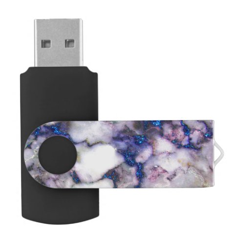 Gray Marble Stone And Blue Glitter Flash Drive