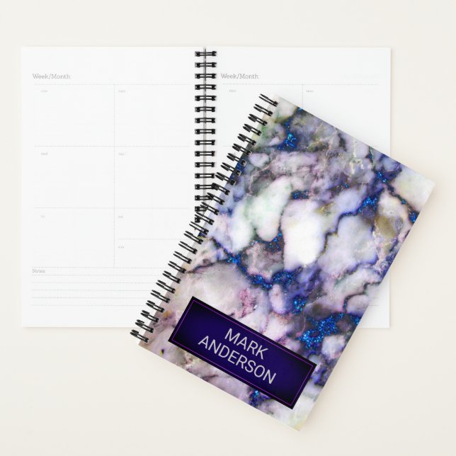 Gray Marble Stone And Blue Glitter Planner (Display)