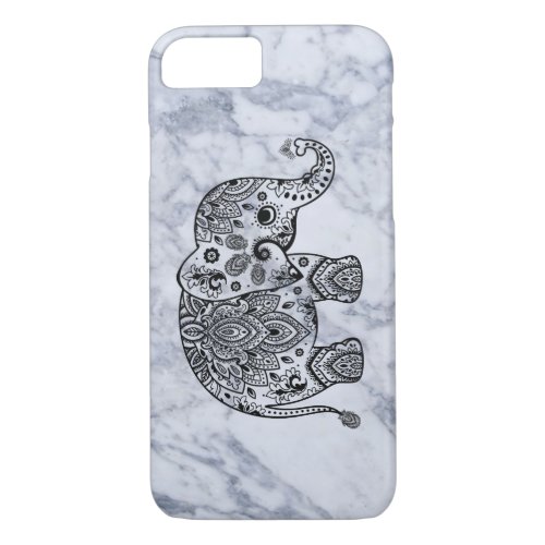 Gray Marble Stone  Black Paisley Elephant iPhone 87 Case