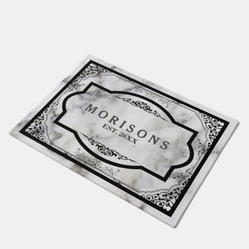 Gray Marble Stone Black Vintage Frame Doormat