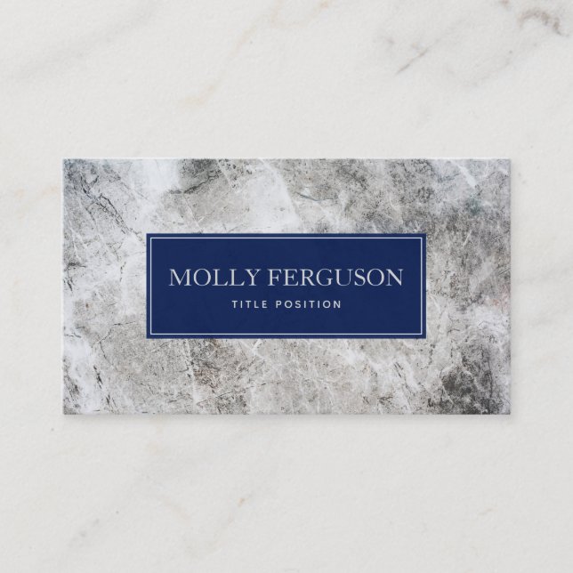 Gray Marble Stone Blue Frame Business Card (Front)