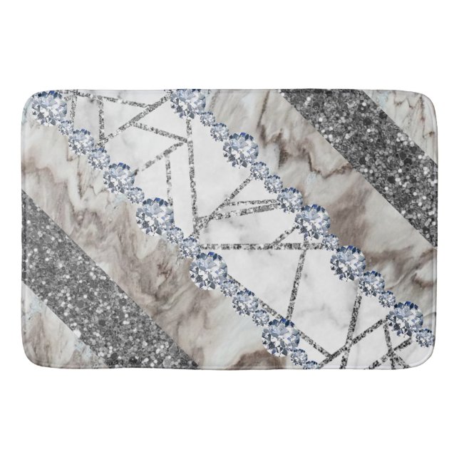 Gray Marble Stone Modern Abstract Bath Mat (Front)