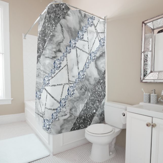 Gray Marble Stone Modern Abstract  Shower Curtain (In Situ)