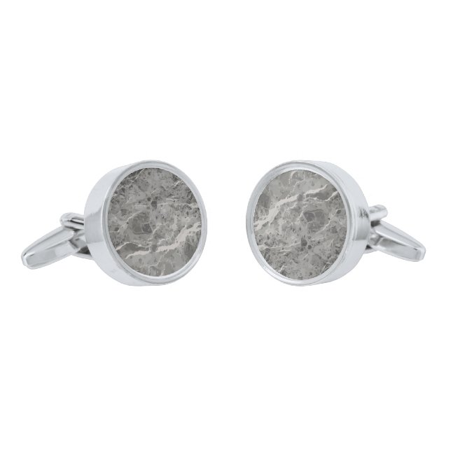 Gray Marble Stone Pattern Texture Print Silver Cufflinks (Angled)