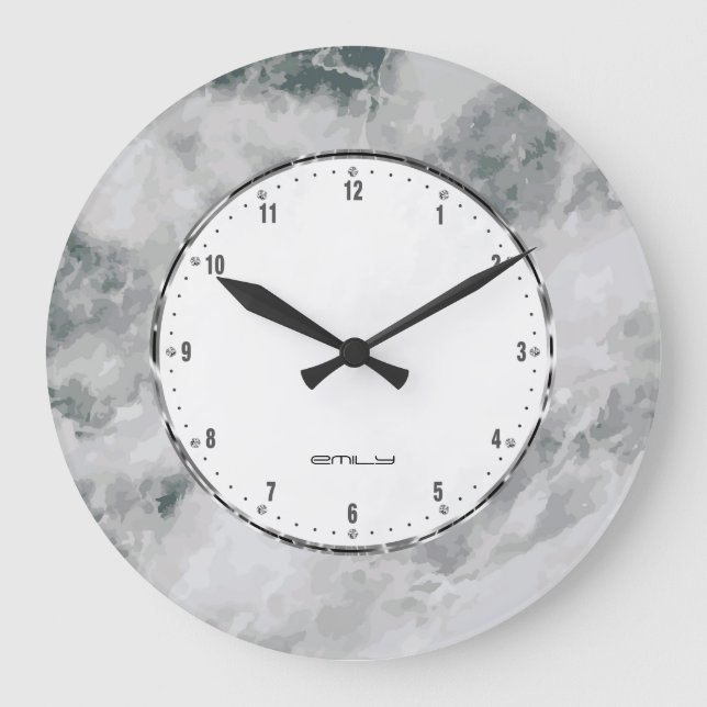 Gray Marble Stone Print Large Clock (Front)