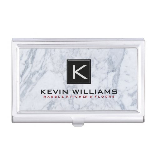 Gray Marble Stone Texture Black Accent Business Card Holder