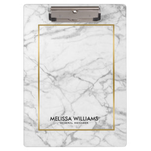 Gray Marble Stone Texture Gold Border Clipboard