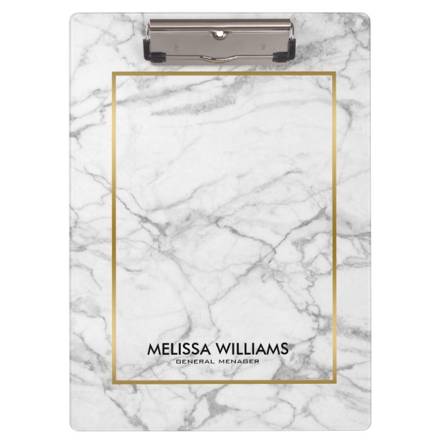 Gray Marble Stone Texture Gold Border Clipboard (Front)