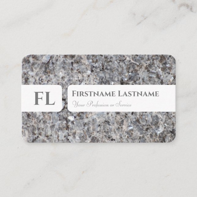 Gray marble structure monogram interior designer business card (Front)