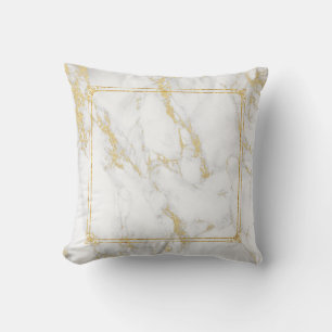 Gray Marble Texture & Gold Frame & Accents Throw Pillow