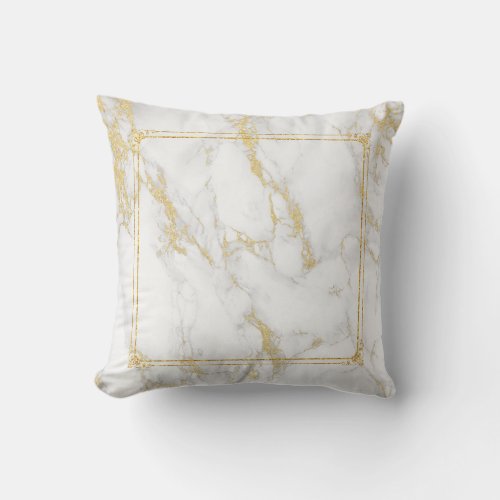 Gray Marble Texture  Gold Frame  Accents Throw Pillow