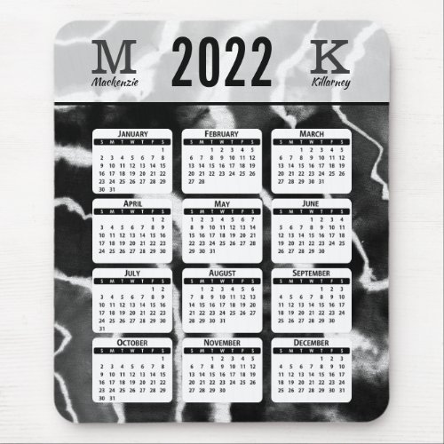 Gray Marble Tie Dye 2022 Calendar Monogram Name M Mouse Pad