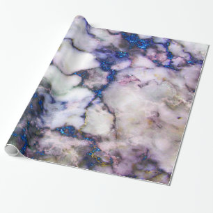 Gray Marble With Blue Glitter Wrapping Paper