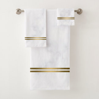 Gray marble with gold stripes bath towel set