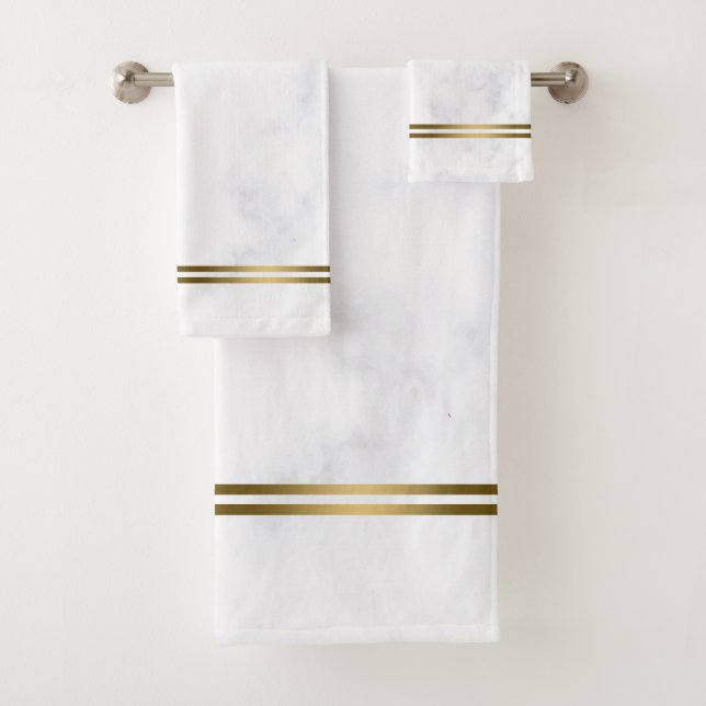 Gray marble with gold stripes bath towel set (Insitu)