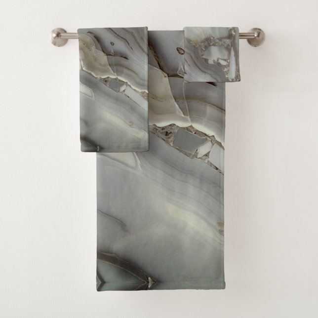 Gray Marble with Gold Vein Bath Towel Set (Insitu)