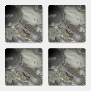 Gray Marble with Gold Vein Coaster Set