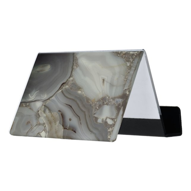Gray Marble with Gold Vein Desk Business Card Holder (Angled Back)
