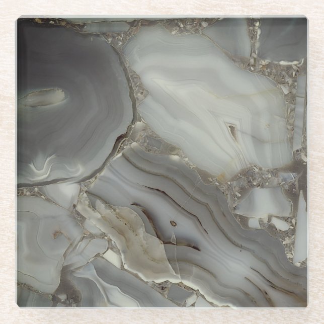 Gray Marble with Gold Vein Glass Coaster (Front)