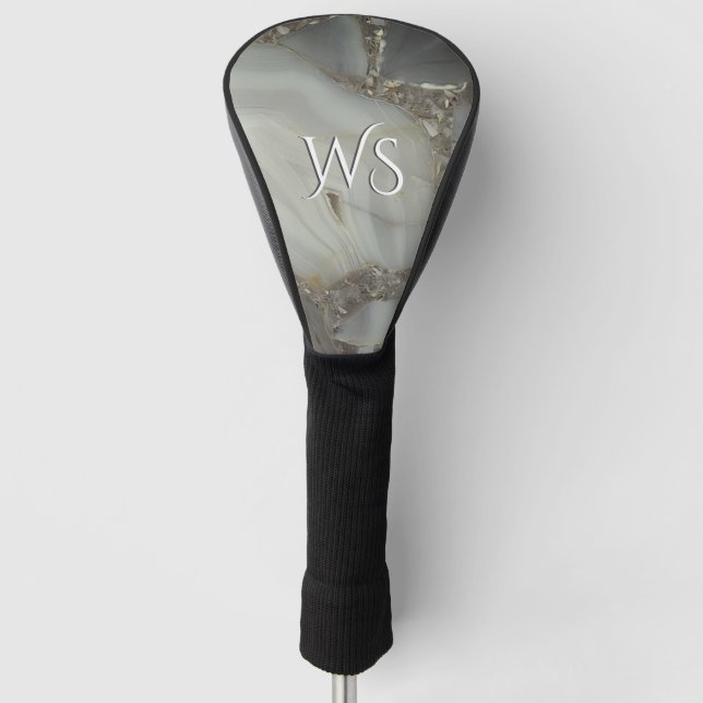 Gray Marble with Gold Vein Initial Golf Head Cover (Front)