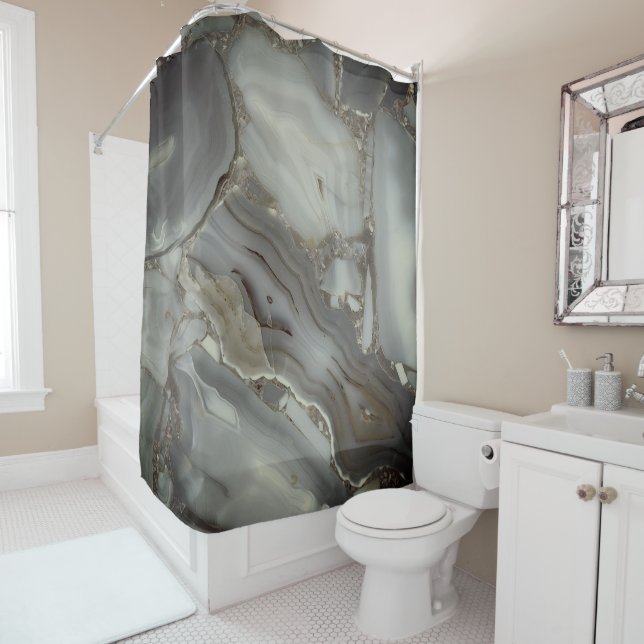 Gray Marble with Gold Vein Shower Curtain (In Situ)