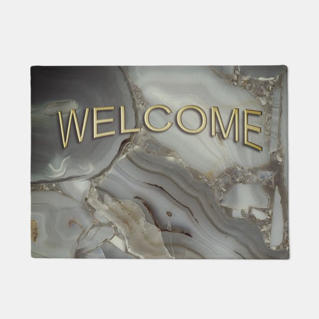 Gray Marble with Gold Vein Welcome Matt Doormat (Front)