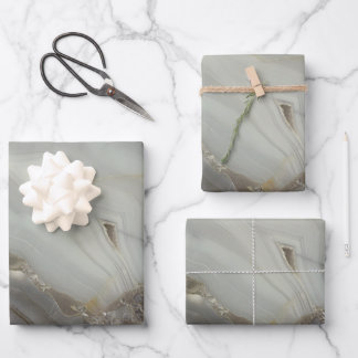 Gray Marble with Gold Vein Wrapping Paper Sheets