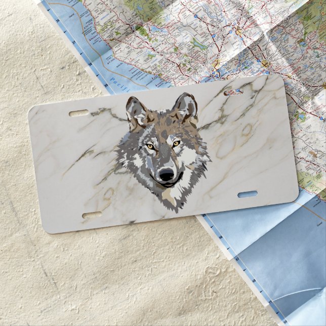 Gray Marble With Wolf License Plate (In Situ)