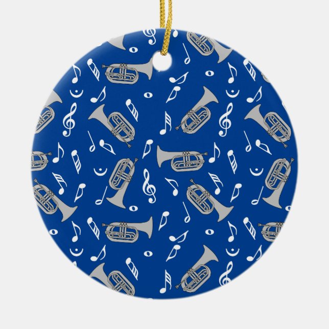 Gray Marching Baritone Music Notes Ceramic Ornament (Front)