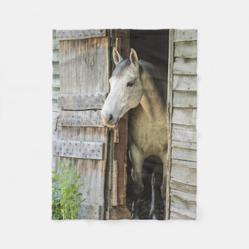 Gray Mare and Barn Horses Fleece Blanket